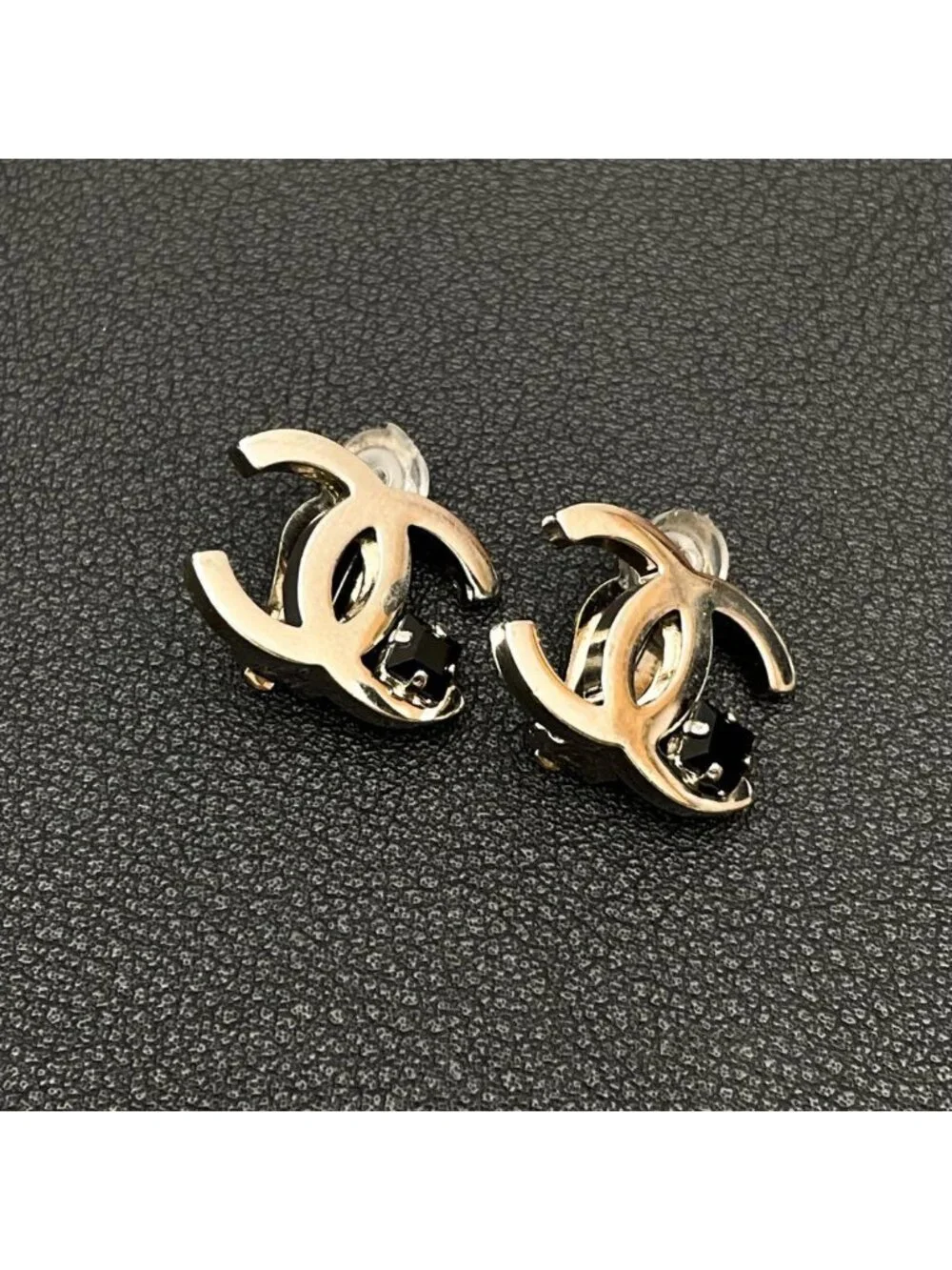 Chanel CC Logo Earrings Icon Silver Black Coco